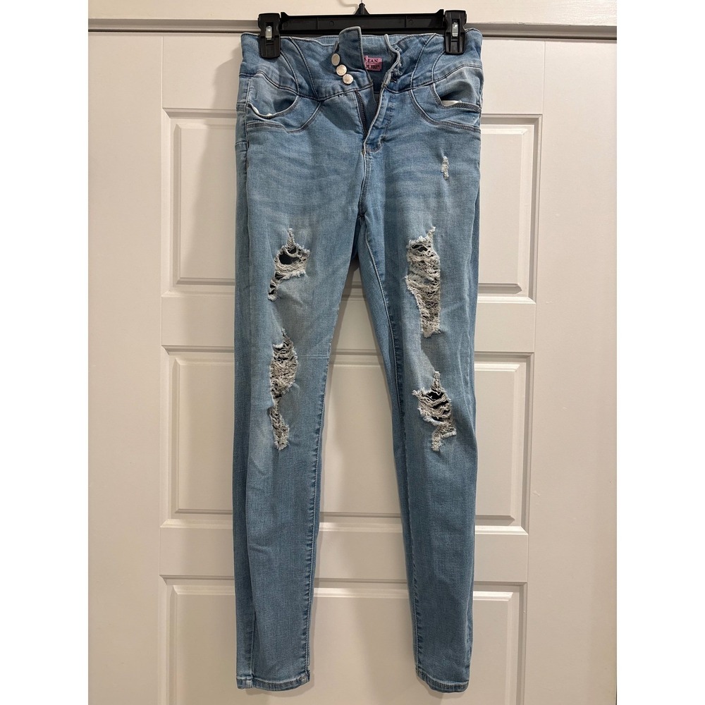 Wax Jean Butt I Love You Light Wash Distressed Skinny Jeans High Rise Size 5